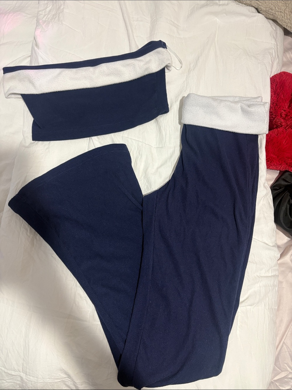 forever 21 Navy Blue Two-Piece Knit Set with White Cuffs